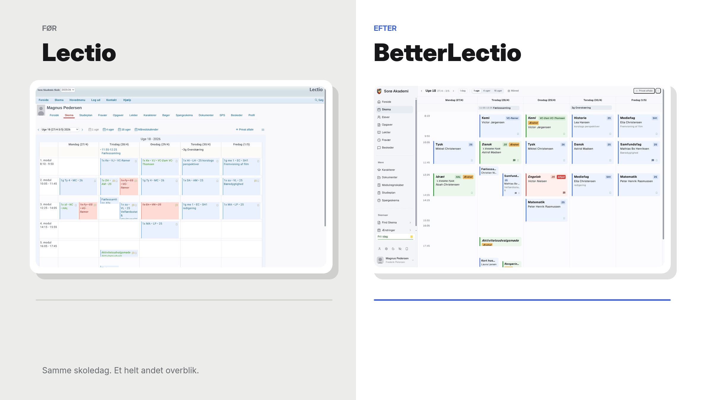 Sammenligning af Lectio og BetterLectios skema