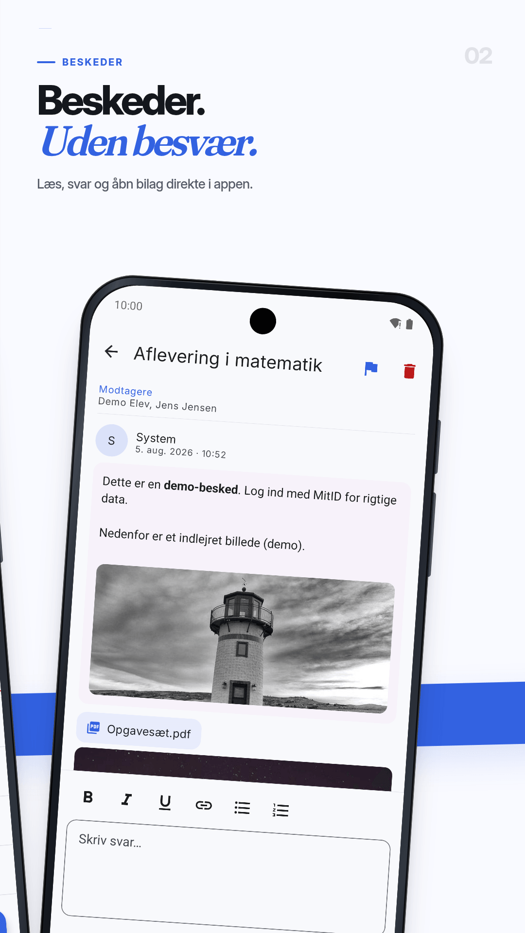 Beskeder: Beskeder og opgaveaflevering med demodata