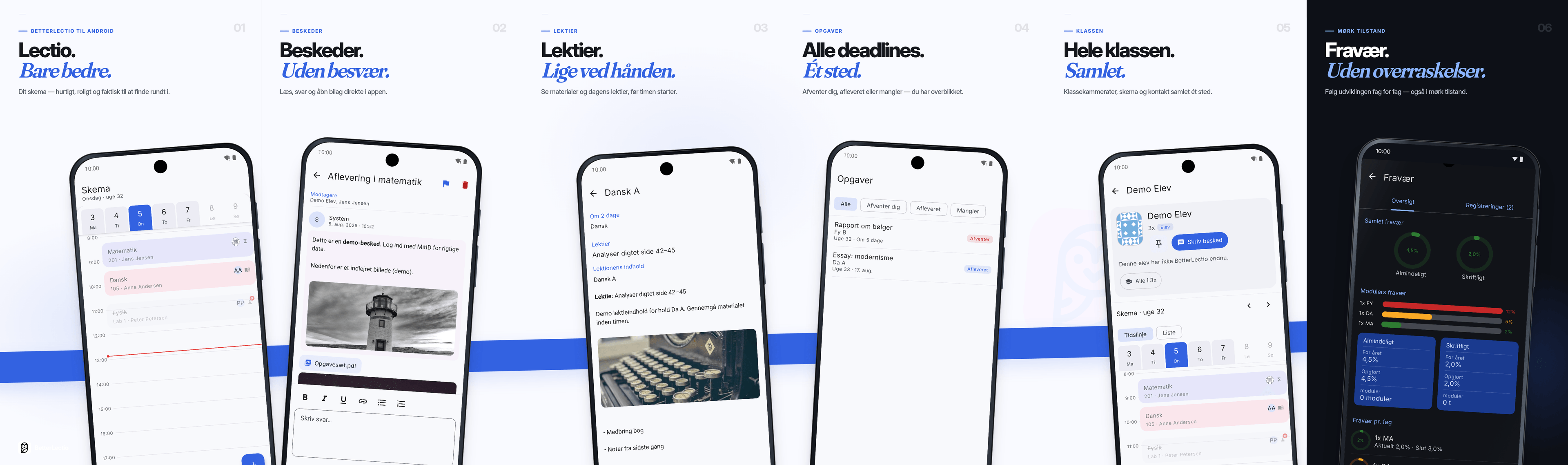 Seks BetterLectio-mobilbilleder samlet i et panorama