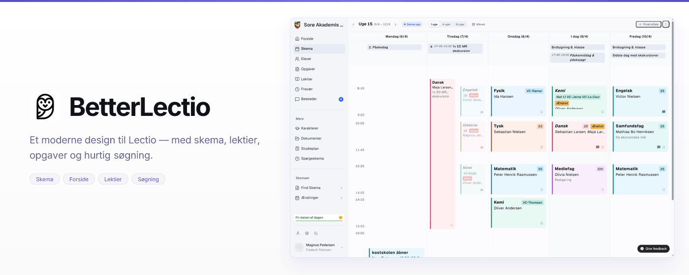 Bred komposition af BetterLectios browseroplevelse
